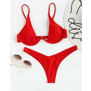 Red two piece swimsuit bathing suit bikini set